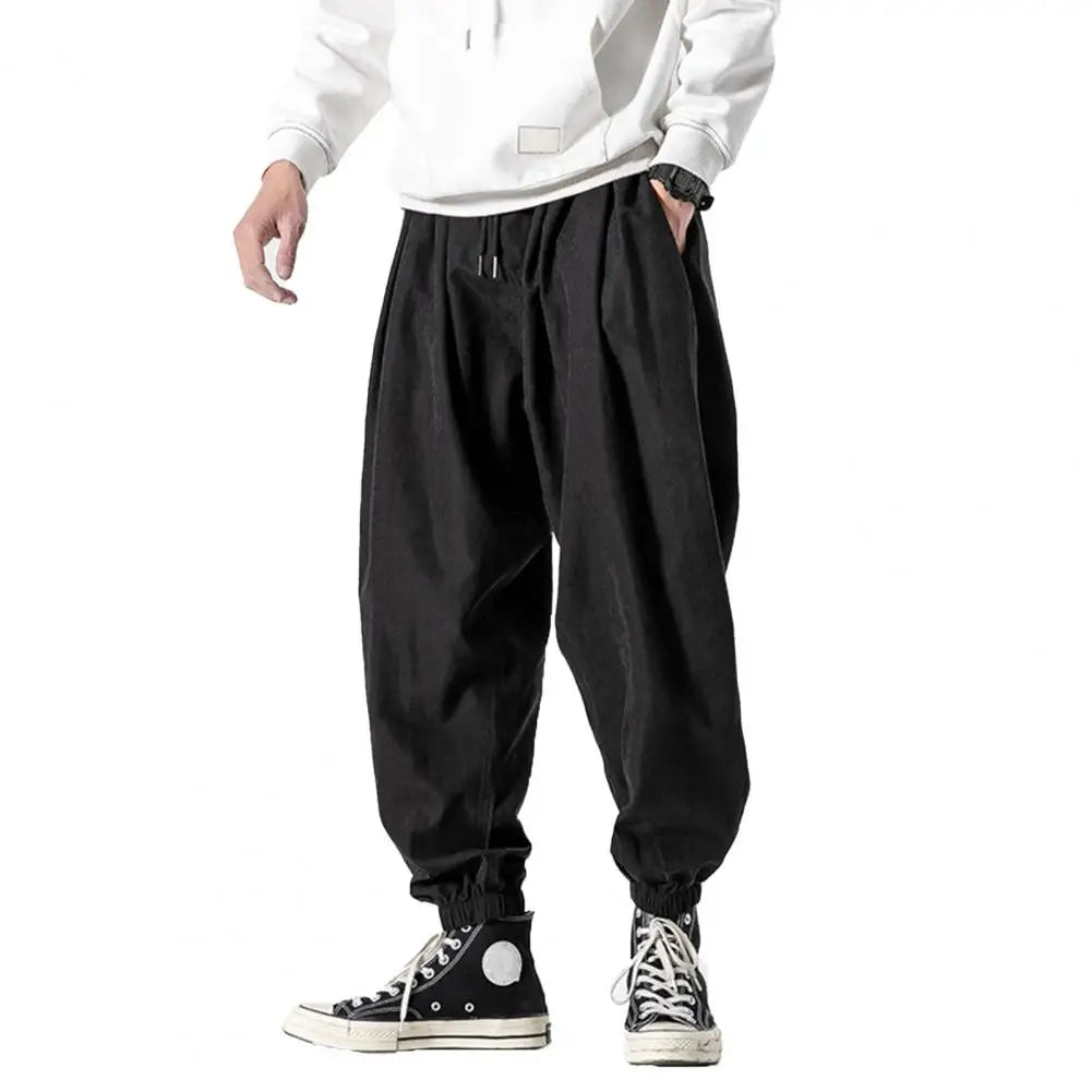 Men Harem Pants Solid Color Elastic Waist Joggers Pants 2023 Baggy Pants Drawstring Drop-crotch Pants Casual Hip Hop Trousers