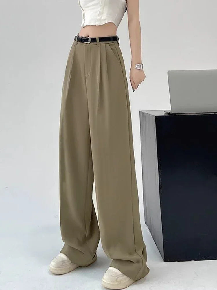 2025 New Women's Pants Casual Temperament High Waist Loose Straight Trousers Gift Belt Fashion Versatile Wide Leg Pants Women