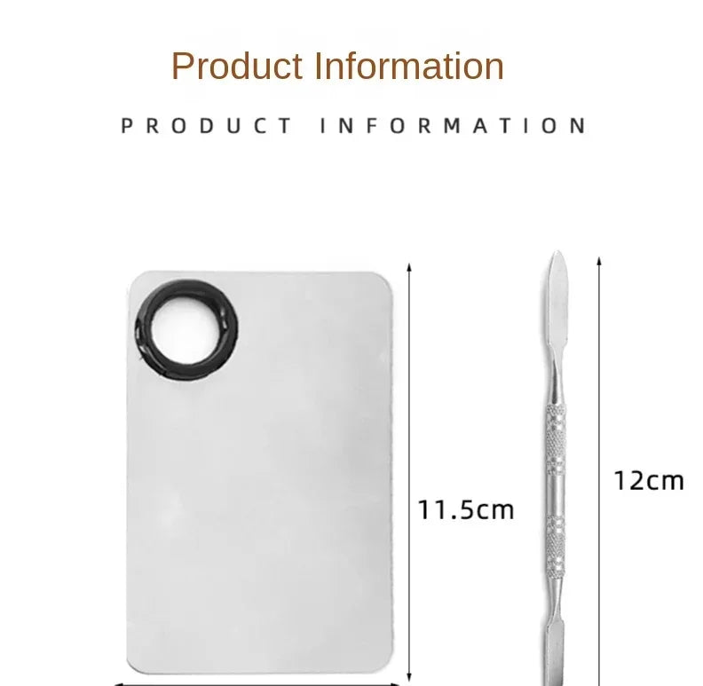Makeup Mixing Palette Upgrad Stainless Steel Metal Mixing Tray with Spatula Artist Tool for Mixing Foundation Nail-Art