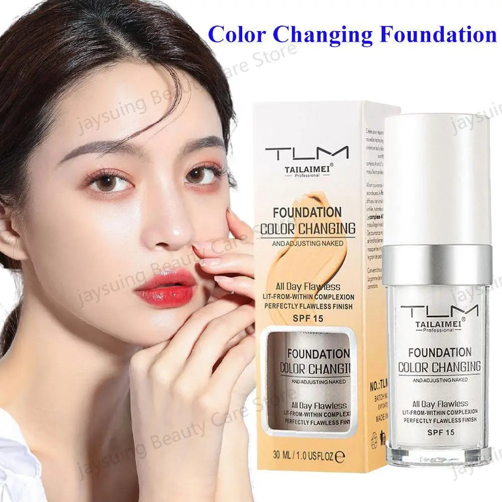 Foundation Color Changing Makeup Base Nude Face Full Cover Matte Concealer Long Lasting Make Up Liquid Foundation Cream 30ml