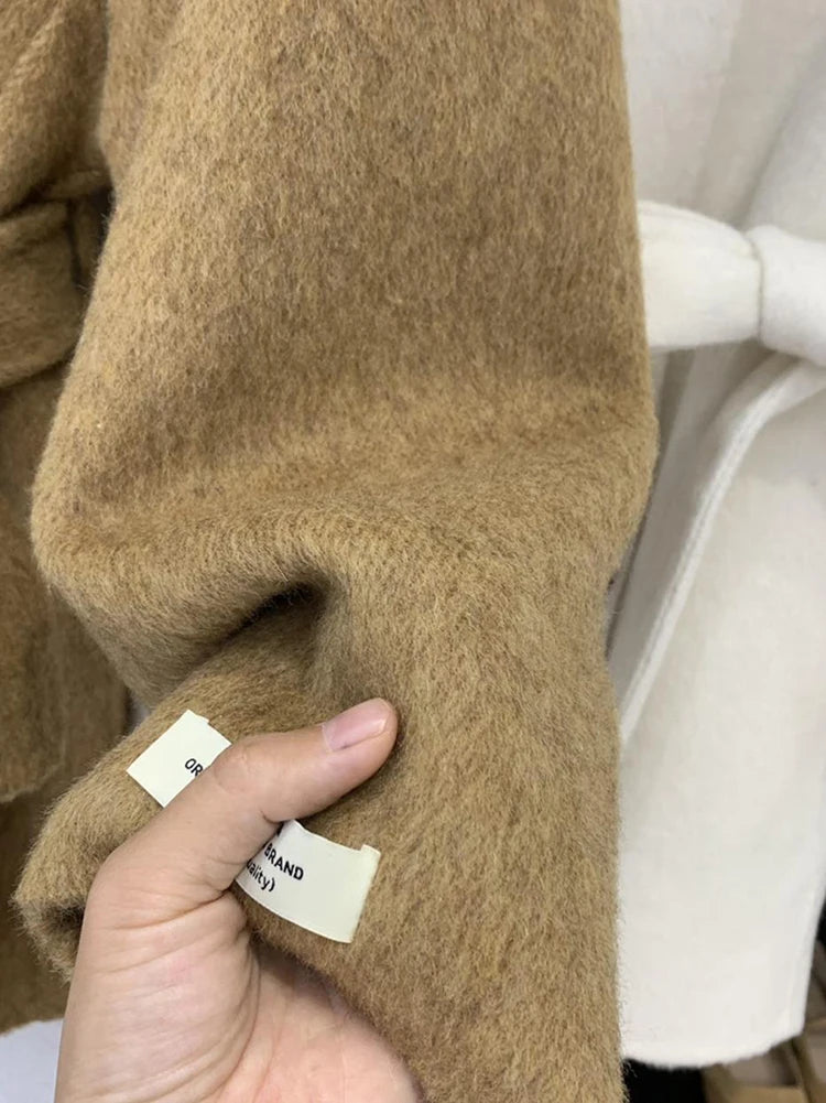 Double Sided Cashmere Coat For Women Winter Temperament Stand Collar Tied Woolen Overcoat Female Loose Waist Woolen Clothes