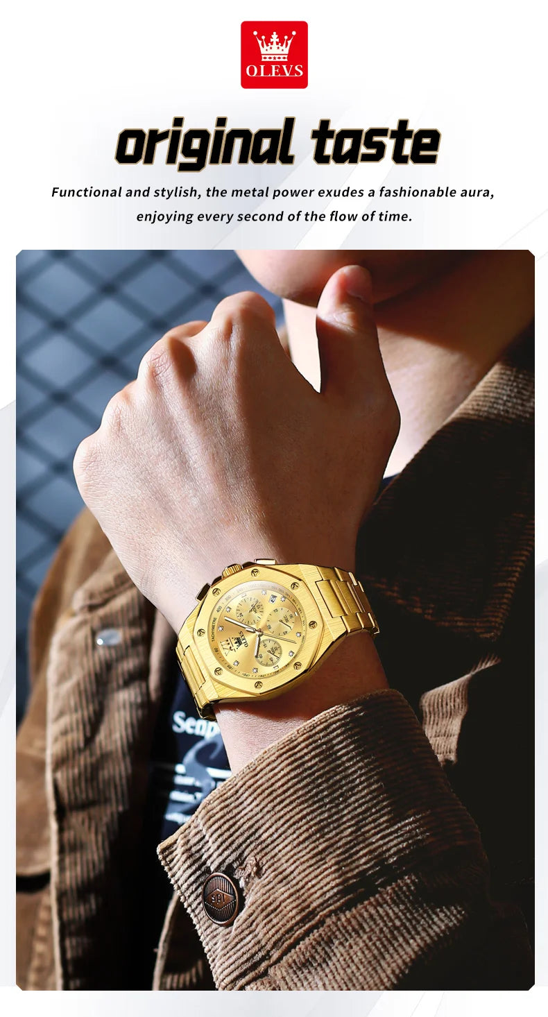 Watches for Men Top Luxury Brand OLEVS Quartz Men’s Watch Sport Waterproof Gold Wrist Watches Chronograph Date Relogio Masculino