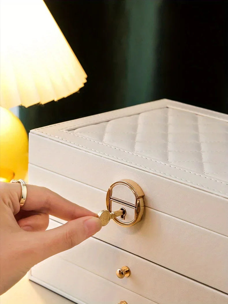 Jewelry storage box, high-end exquisite necklace earrings, gold jewelry box, large capacity multi-layer jewelry box