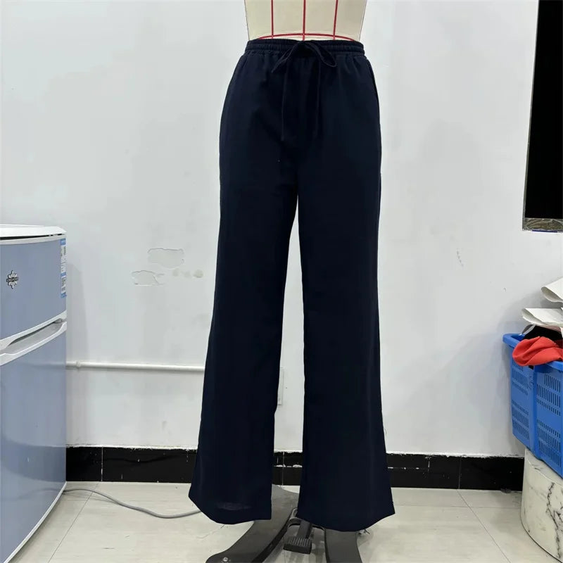 MUJER 2025 Woman Trousers White Black High Waist Pants for Women Pleated Wide Leg Women's Pants Straight Baggy Pants Woman