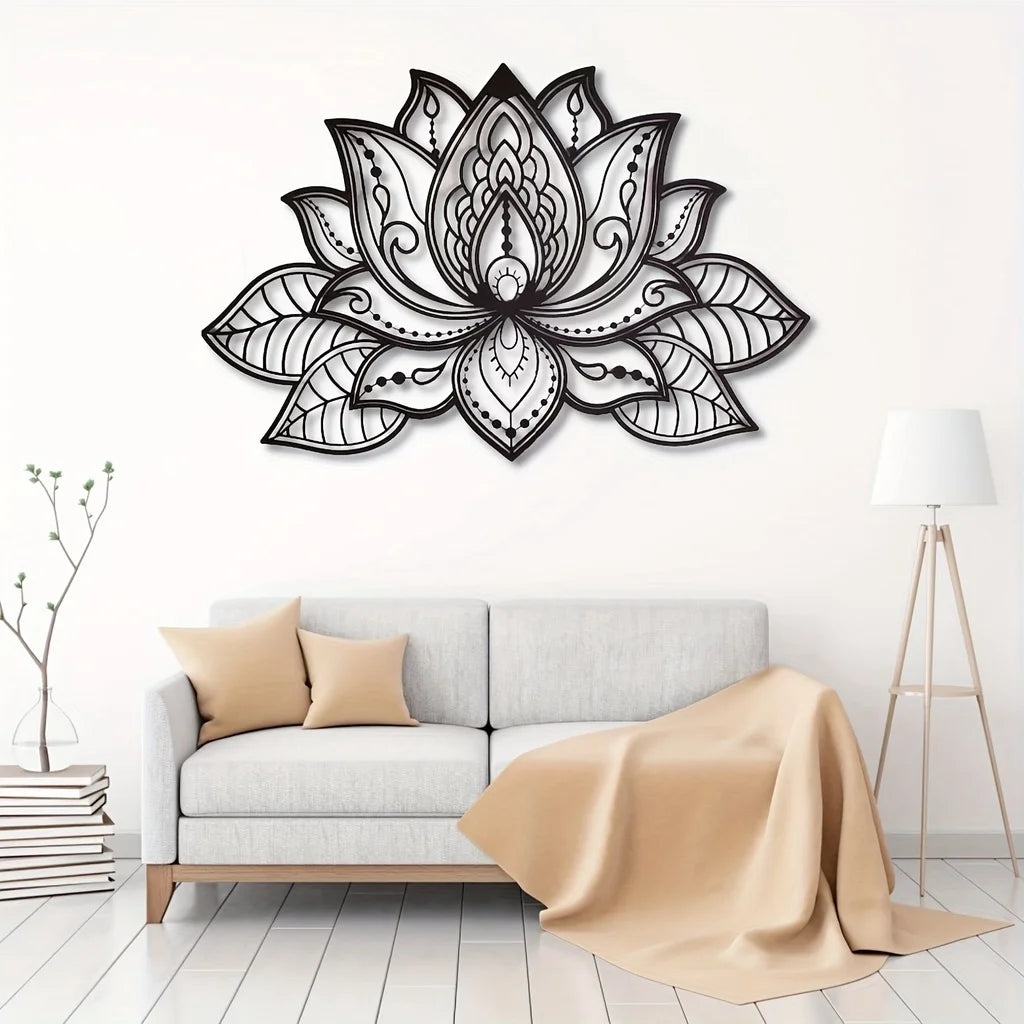 HelloYoung Mandala Wall Art, Lotus Flower Mandala Metal Wall Art, Metal Wall Art Spiritual Deco, Wall decor metal wall hanging，