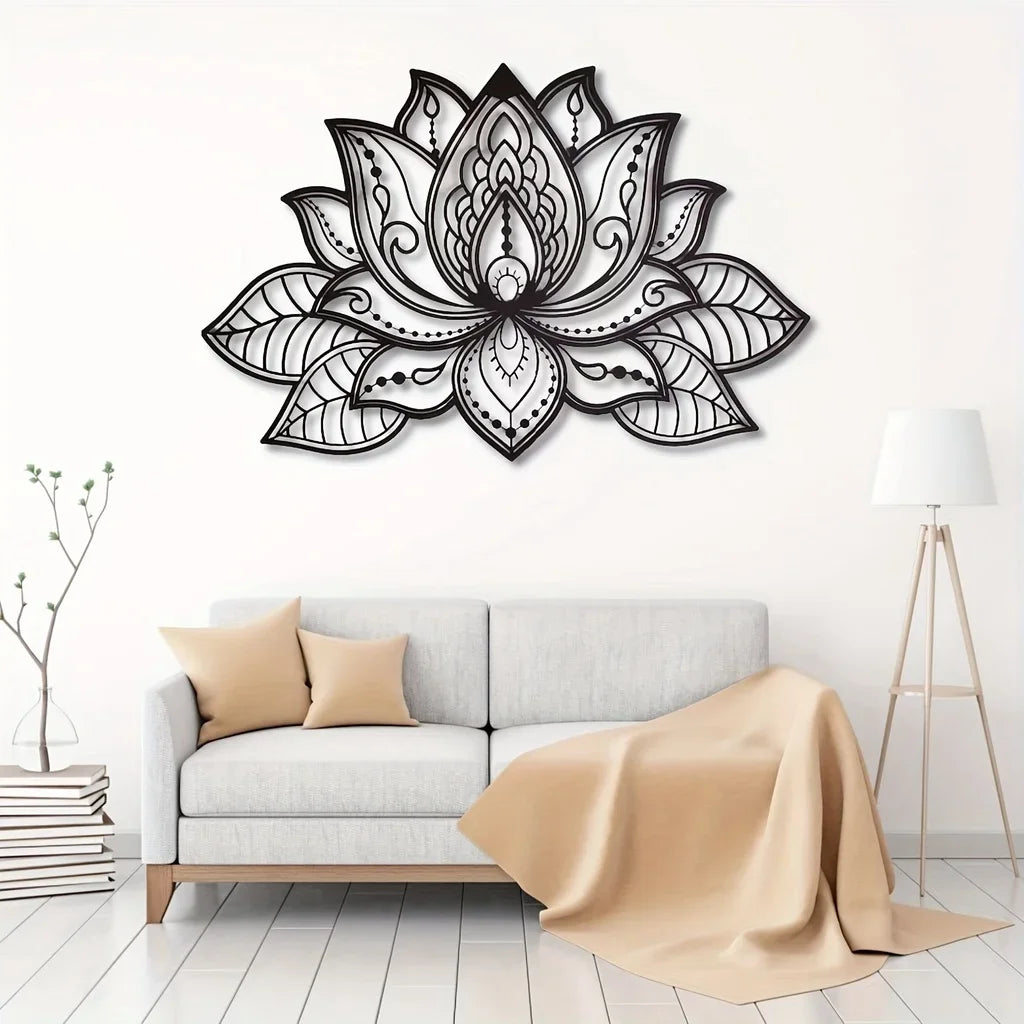 HelloYoung Mandala Wall Art, Lotus Flower Mandala Metal Wall Art, Metal Wall Art Spiritual Deco, Wall decor metal wall hanging，