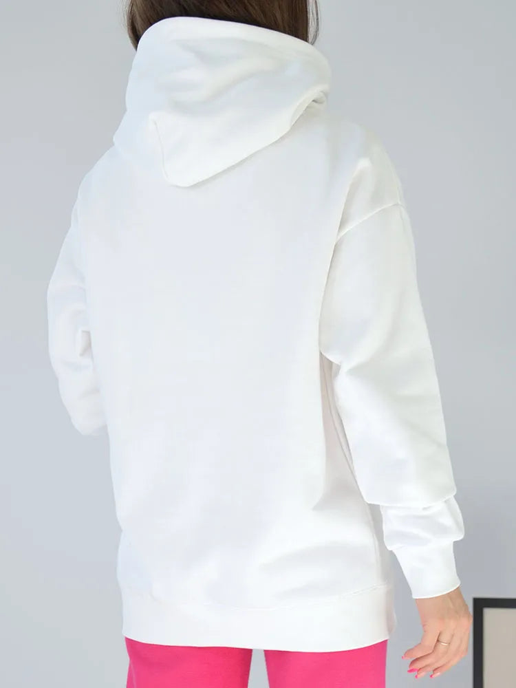 Solid Oversize Hoodies For Women Pocket Casual Loose Hooded Sweatshirt Woman Autumn Cotton Terry Hoodies Women Oversize Pullover