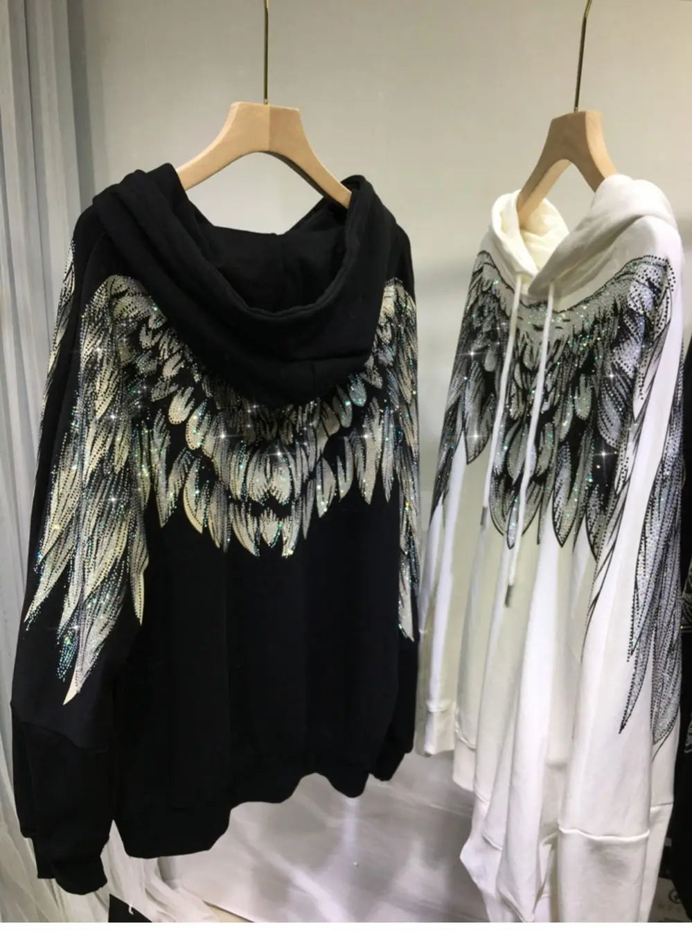 Streetwear Hoodie Women Clothing Harajuku Heavy Diamond Wings Hooded Sweatshirts Casual Fashion Hoodies Y2k Tops 2025 Ropa Mujer