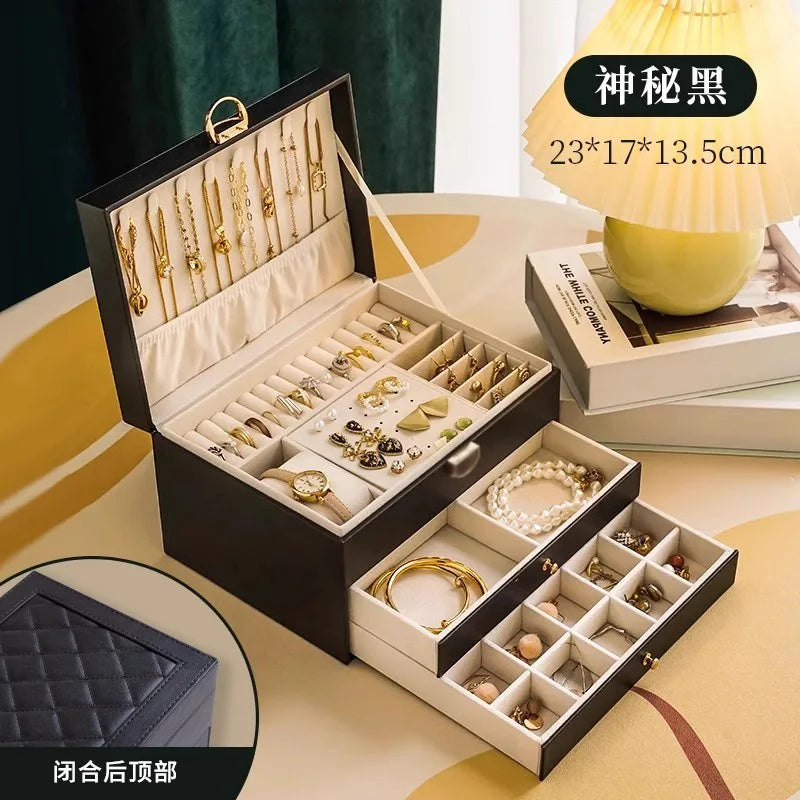 Jewelry storage box, high-end exquisite necklace earrings, gold jewelry box, large capacity multi-layer jewelry box
