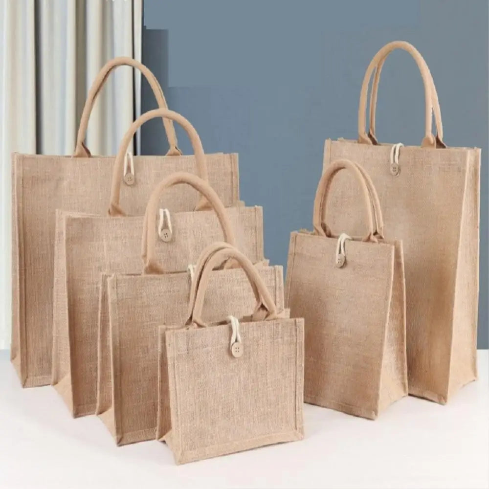 Women Linen Tote Bag Burlap Beach Eco Handbags Portable Top Handle Shopping Bag Large Simple Shoulder Bag Multiple Sizes Handbag