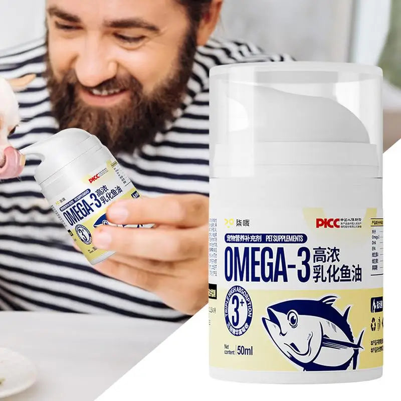 Pet Fish Oil For Cats 50ml Pet Liquid Food Supplements Highly Concentrated Press Type Small Dog Cat Fish Oil Promotes Heart Skin