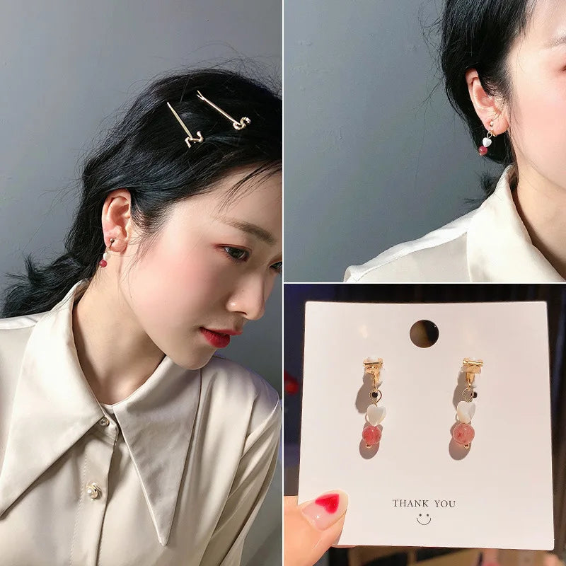 Korean Style Clip on Earrings No Pierced Earrings Women's Party Birthday Fashion Flower Heart Cute Cuff Earrings Ear Clip Gift