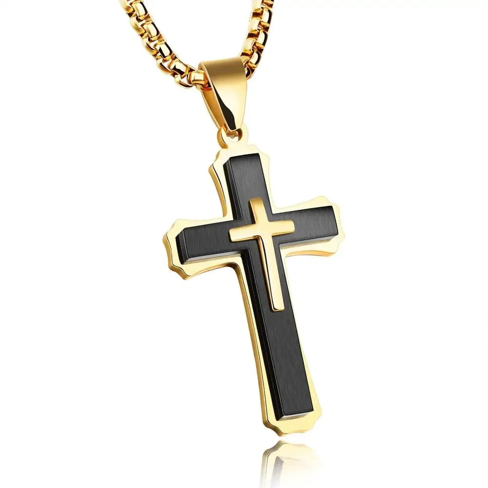 Men Necklaces & Pendants Male Cross Necklace Punk Stainless Steel Chain Fashion jewelry White Black Golden