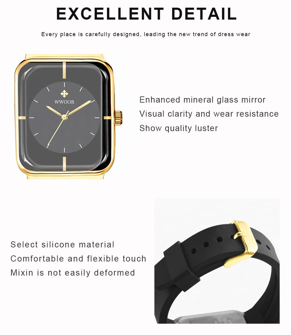 WWOOR  Men's Watches Top Brand Luxury Watch For Men Gold Fashion Stainless Steel Waterproof Quartz Wristwatch  Relogio Masculino