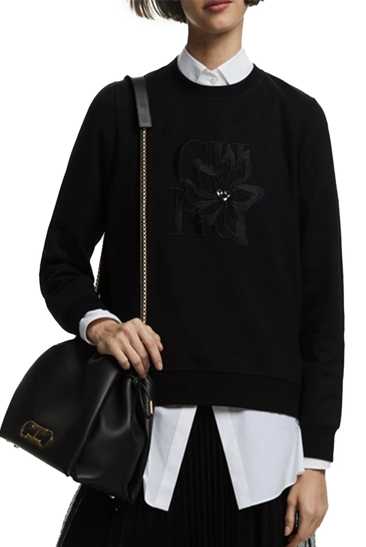 CHCH Women's Hoodie New Black Round Neck Embroidered Women's Top