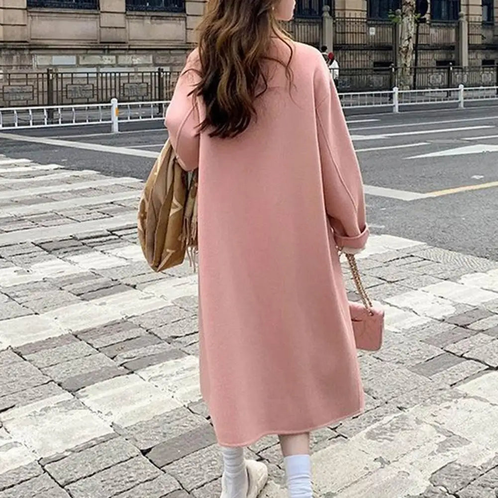 Women Woolen Coat Double-Breasted Autumn Winter New Fashion Loose Long Trench Coat Retro Loose Female Overcoat Ladies Windbreak