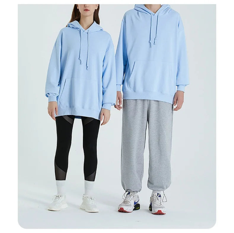 Solid Oversize Hoodies For Women Pocket Casual Loose Hooded Sweatshirt Woman Autumn Cotton Terry Hoodies Women Oversize Pullover