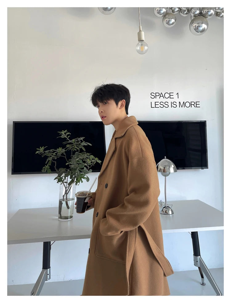 Long Coats for Men Woolen Jackets 2024 Winter Thicken Coat Trench Coats Korean Vintage Loose Heavy Jackets Men Leisure Overcoat