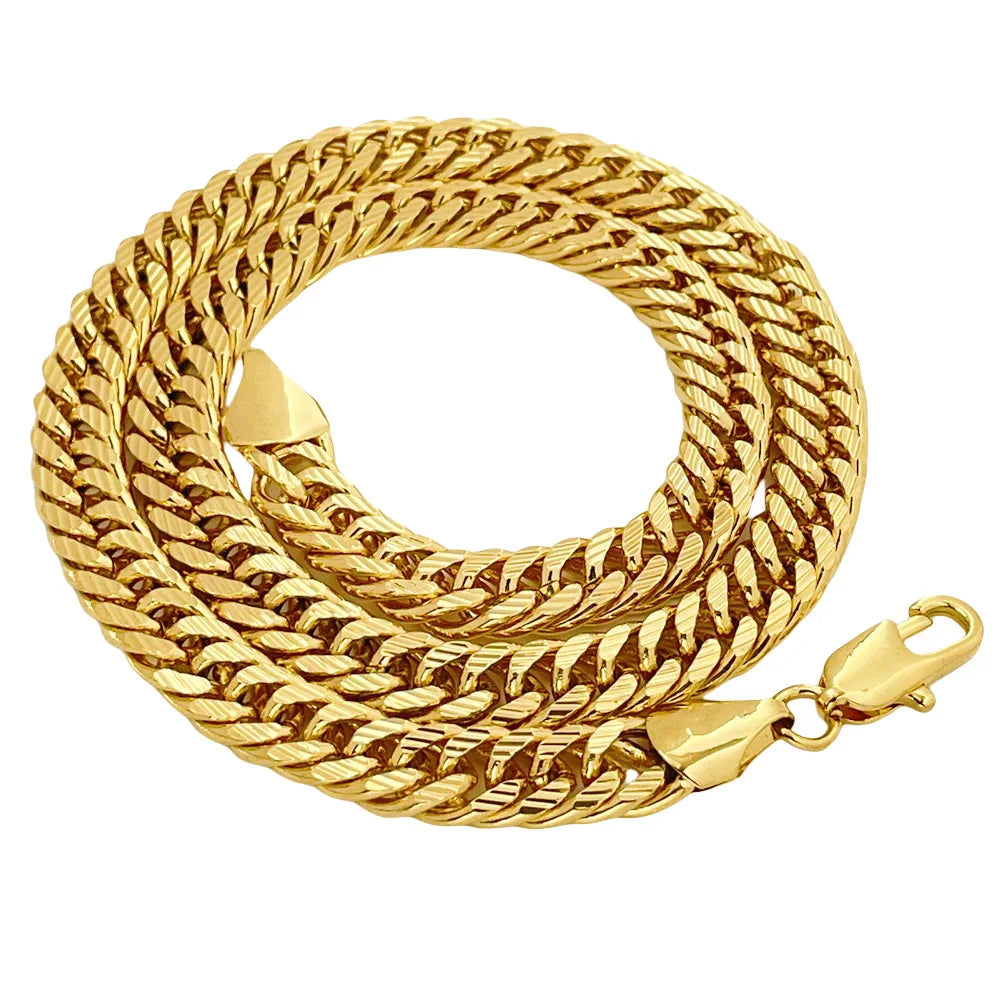 Men's 10MM 60CM Sideways Carved Chain, 24K Gold, AU999 | Gradient gold with gear motifs, youthful edge for modern trendsetters.