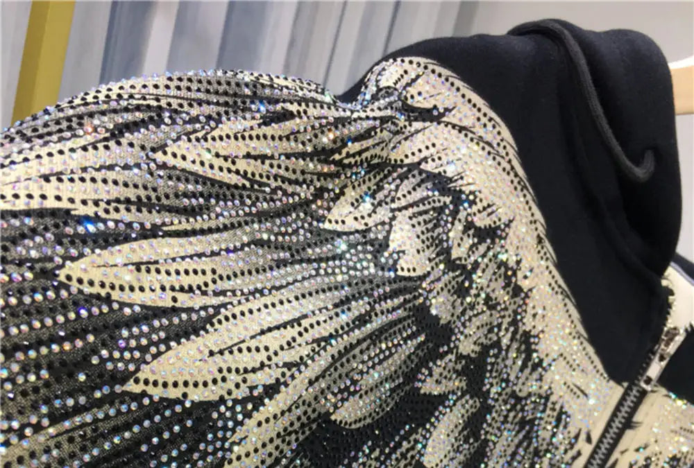 Streetwear Hoodie Women Clothing Harajuku Heavy Diamond Wings Hooded Sweatshirts Casual Fashion Hoodies Y2k Tops 2025 Ropa Mujer