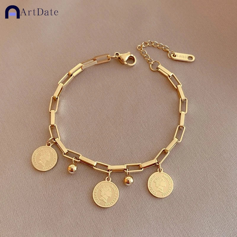 Women Paperclip Chain Bracelet,18K Gold Plated Stainless Steel Adjustable Chain Bracelet,Chunky Stackable Layered Jewelry