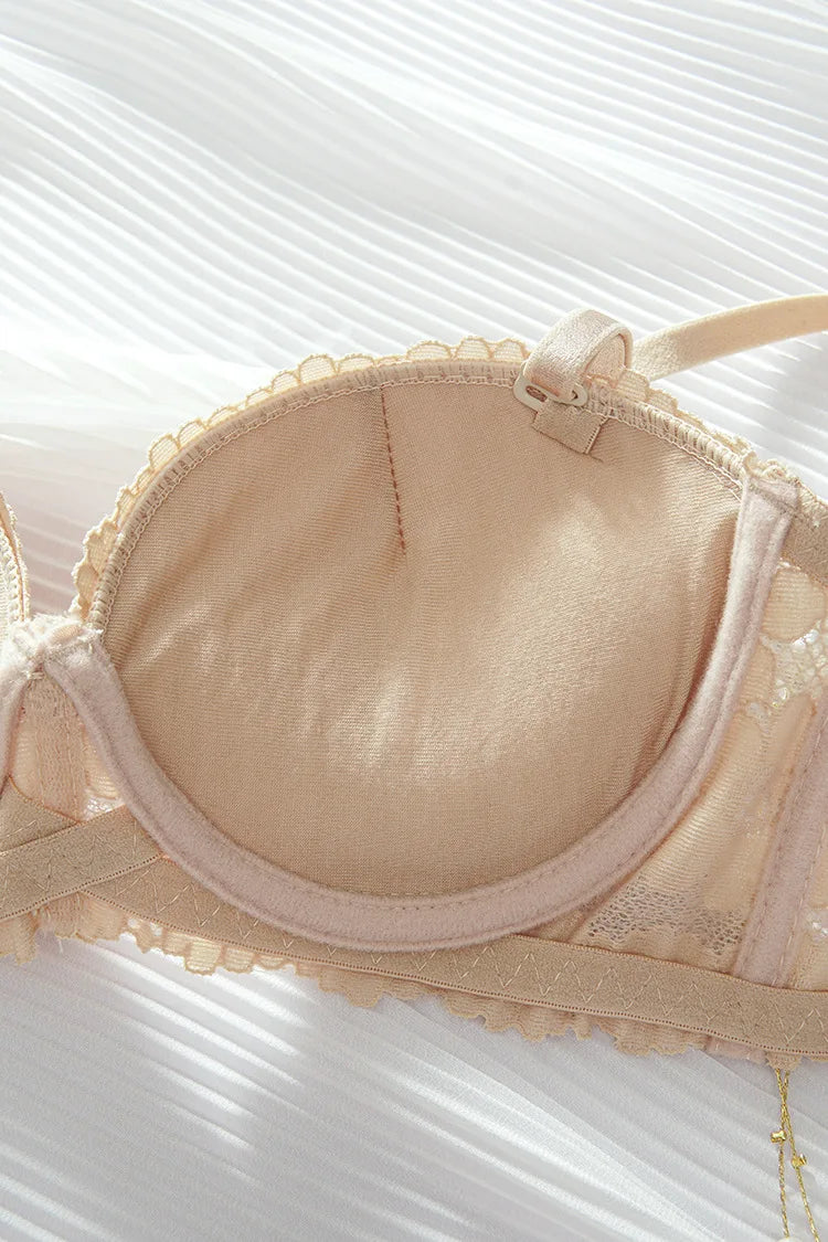 Thickened Underwear Women's Small Breasts Gather Together with Steel Rings Shaped Upper Support A Cup Flat Bra Double Bralette