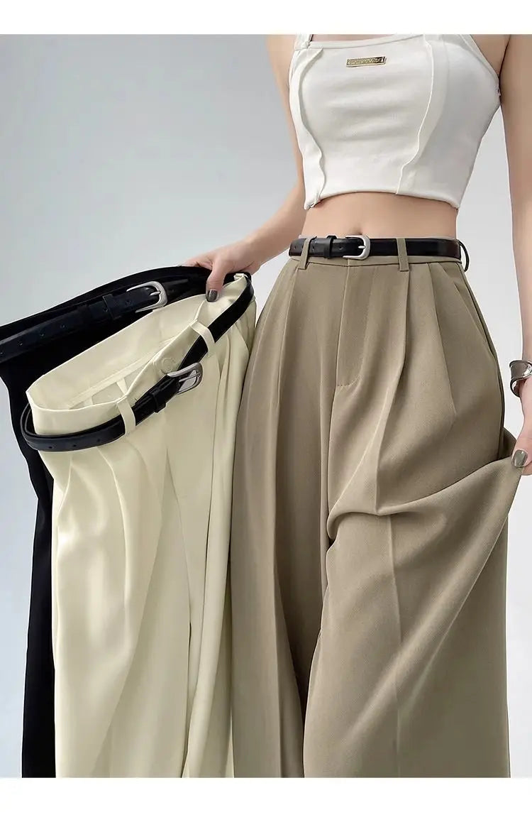 2025 New Women's Pants Casual Temperament High Waist Loose Straight Trousers Gift Belt Fashion Versatile Wide Leg Pants Women