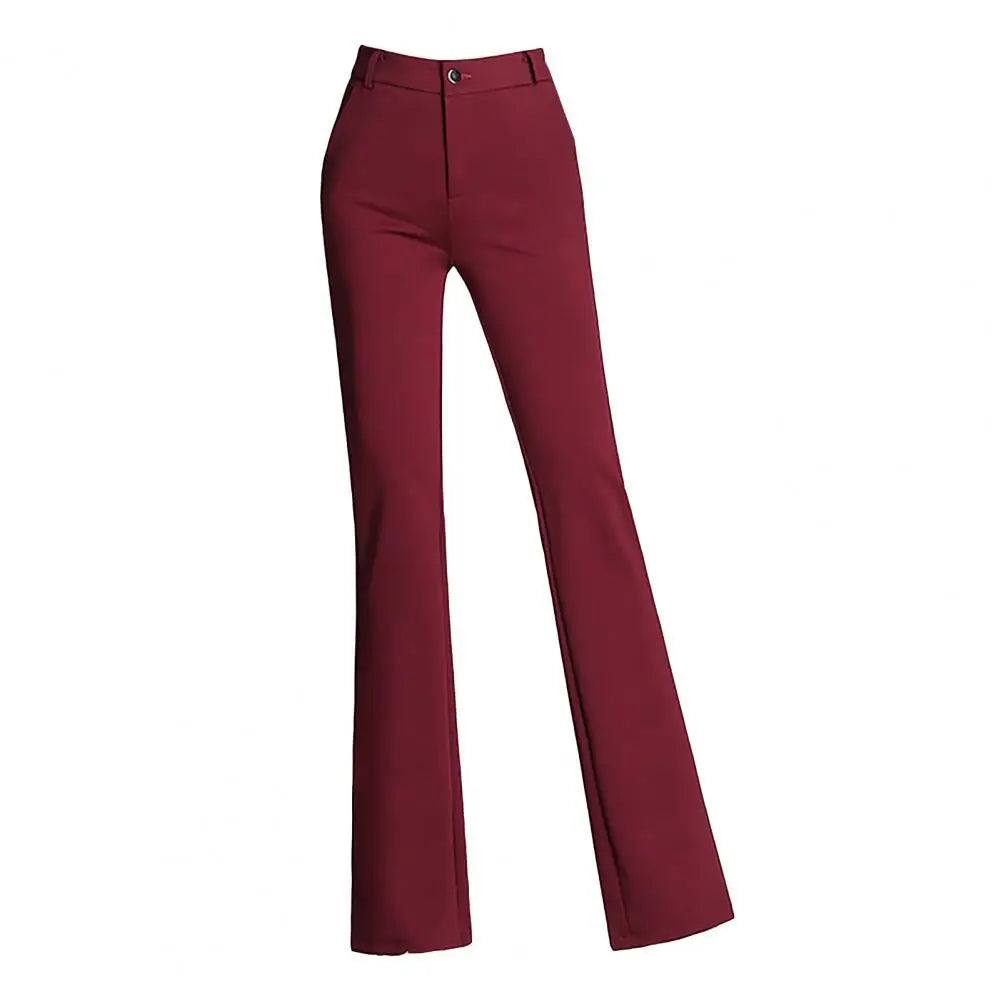 Women Trouser Flared Style High Waist Solid Colors Elastic Formal Long Stretch Office Lady Trouser for Office