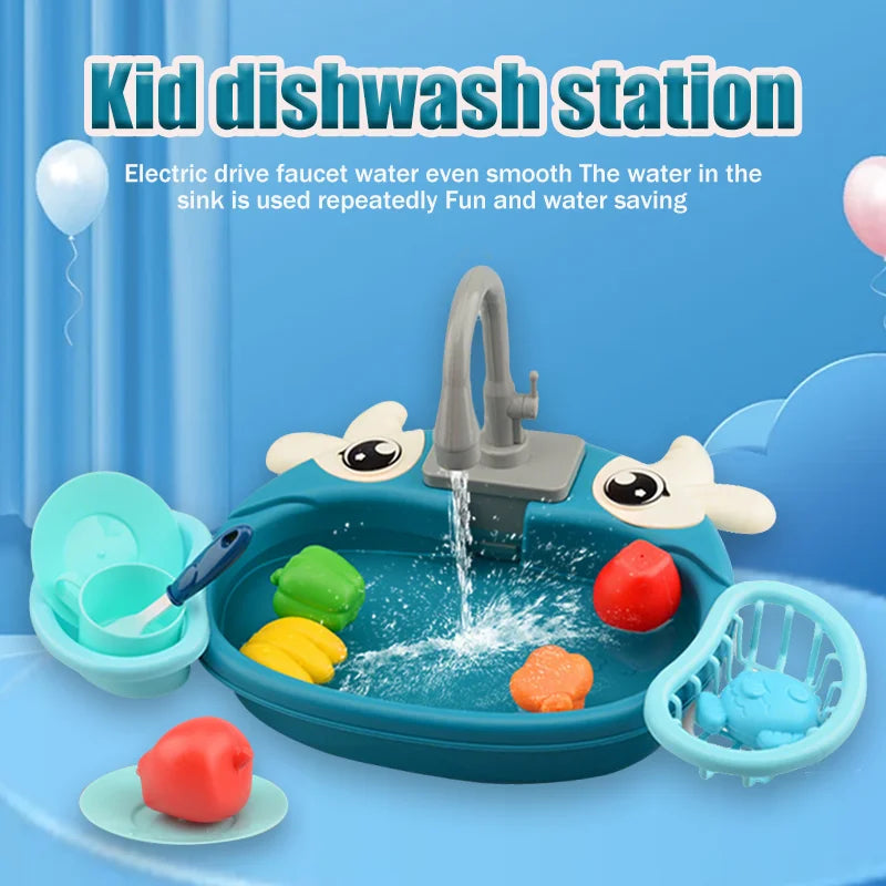 Children Play House Simulated Kitchen Dishwasher Sink Hand Basin Electric Circulating Water Kitchen Set Boy Girl Idea Kids Toys