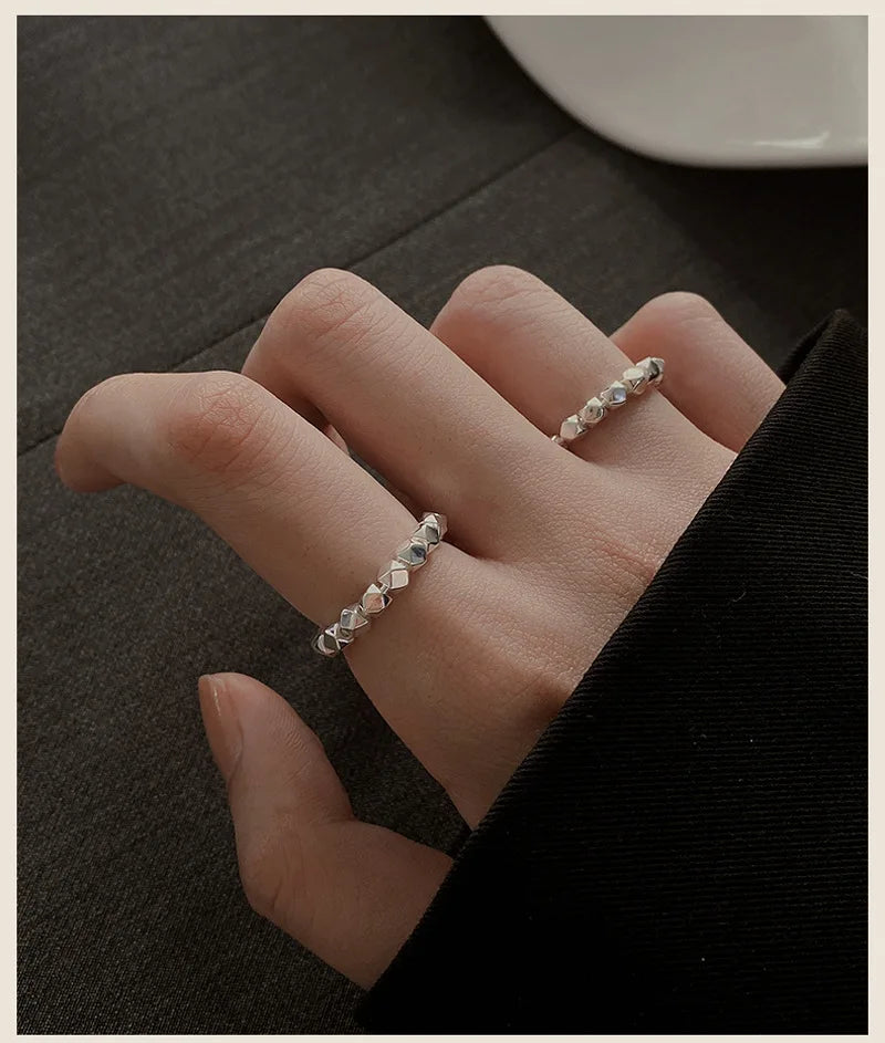 925 Sterling Silver Geometric Rings for Women Wedding Trendy Jewelry Large Adjustable Rings Anillos