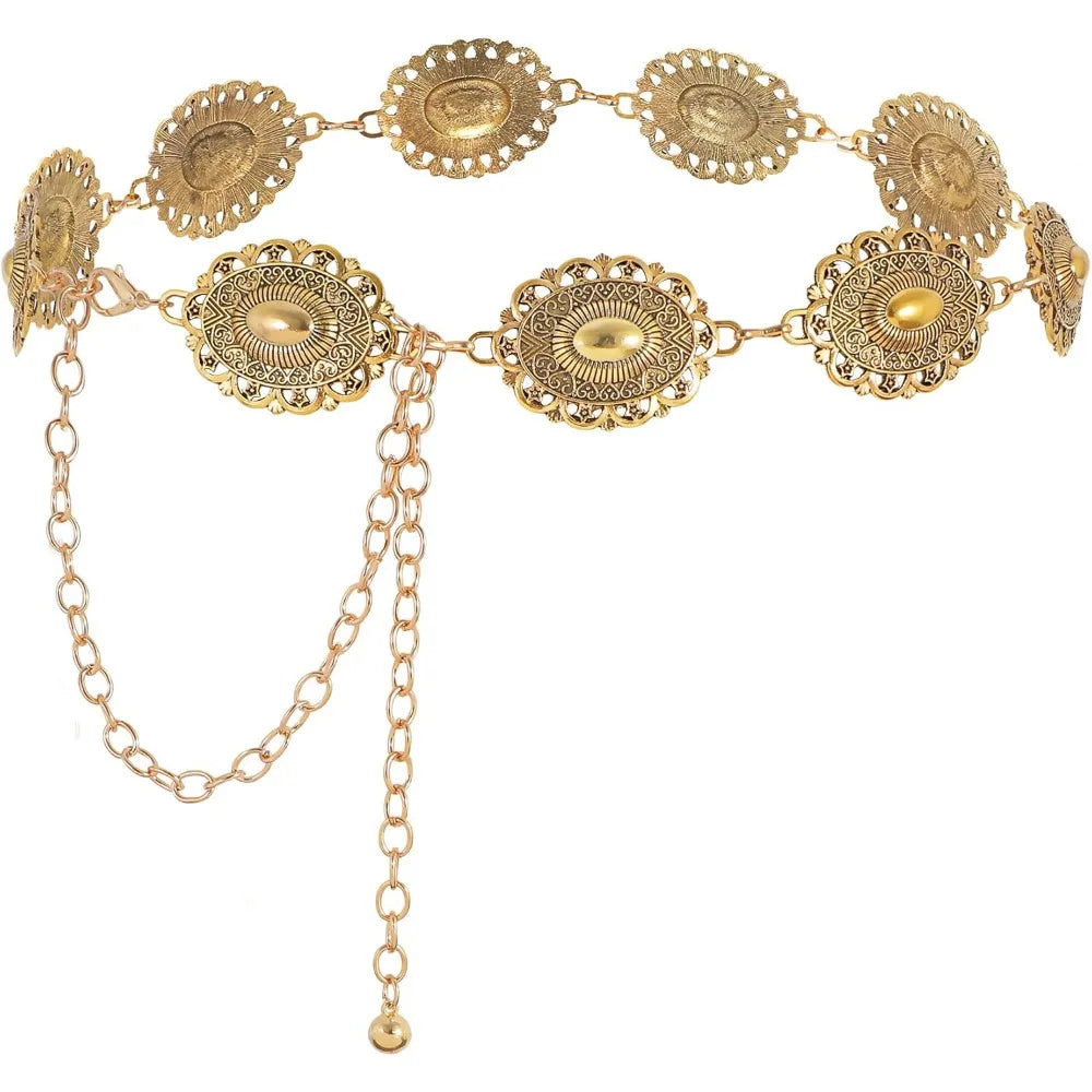 Women Concho Chain Belt Metal Link Western Cowgirl Turquoise Chain Belt for Dress