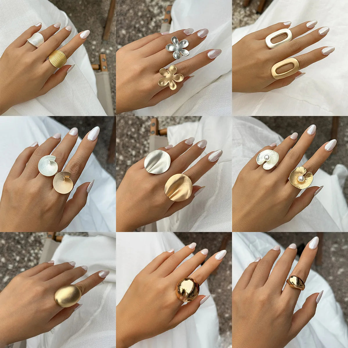 Irregular Chunky Big Geometric Rings Gold Silver Color Rings for Women Men Stainless Steel Metal Texture Exaggerated Rings