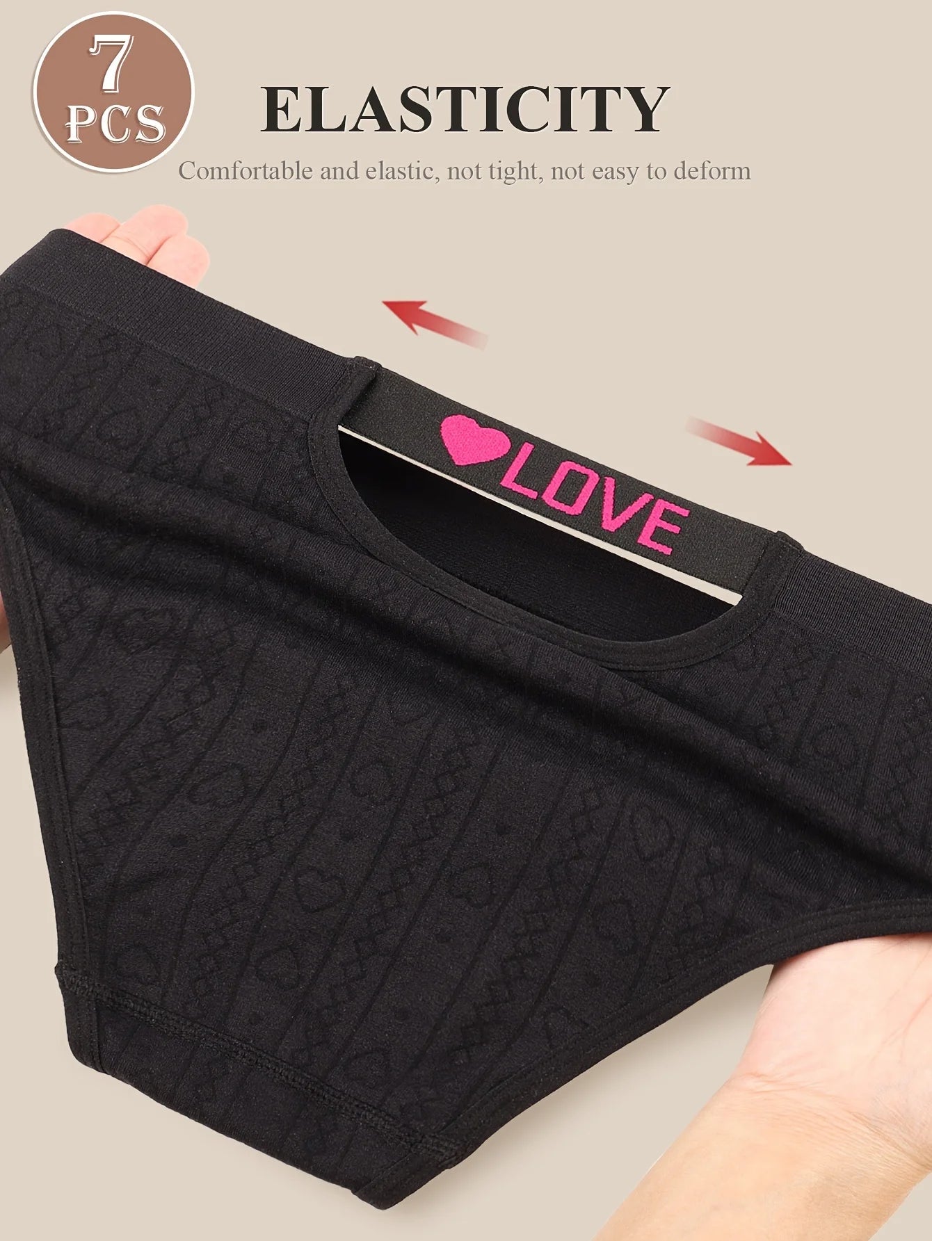 7-Pack of Women's Underwear, Seamless Underwear, Low-Waisted, Seamless, Fashionable Contrasting Colors, Comfortable Fit, Black U