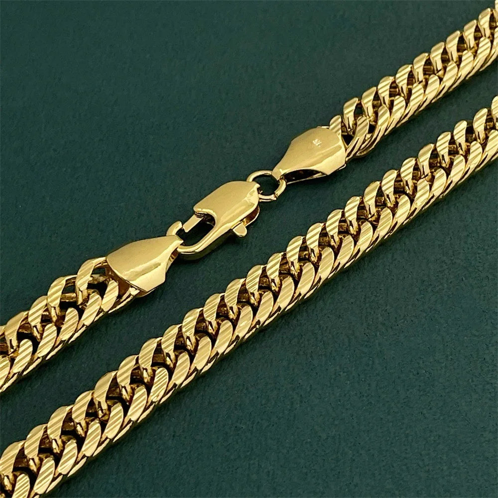 Men's 10MM 60CM Sideways Carved Chain, 24K Gold, AU999 | Gradient gold with gear motifs, youthful edge for modern trendsetters.
