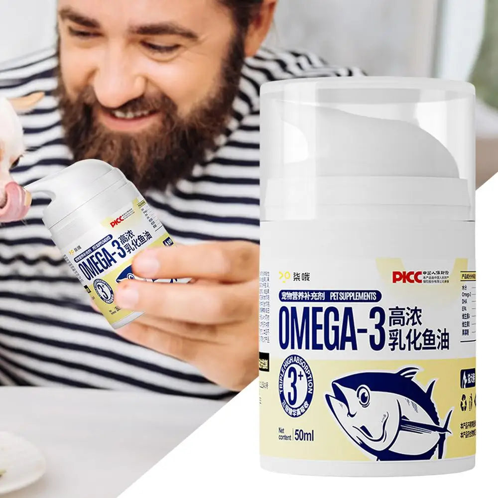 Pet Fish Oil For Cats 50ml Pet Liquid Food Supplements Highly Concentrated Press Type Small Dog Cat Fish Oil Promotes Heart Skin