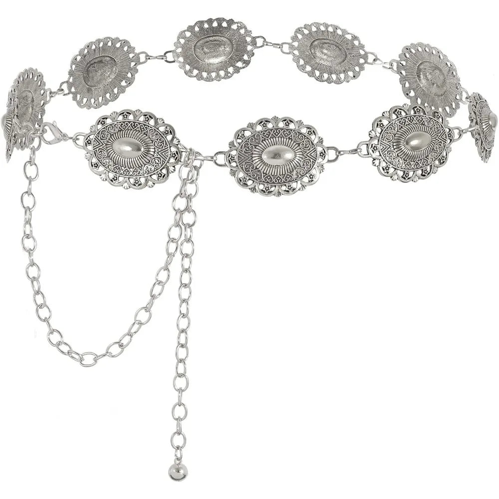 Women Concho Chain Belt Metal Link Western Cowgirl Turquoise Chain Belt for Dress