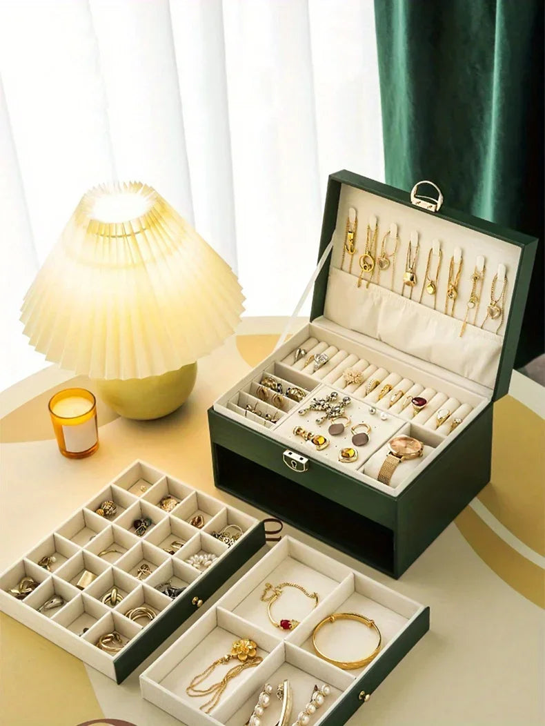 Jewelry storage box, high-end exquisite necklace earrings, gold jewelry box, large capacity multi-layer jewelry box