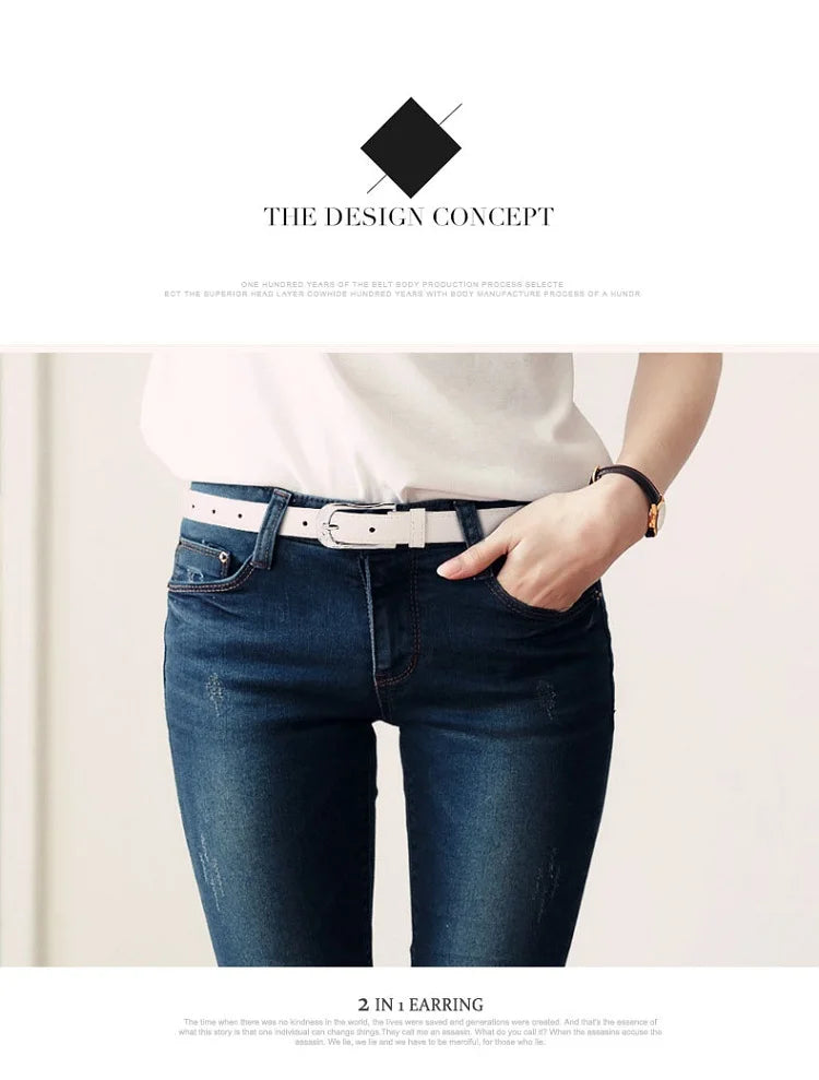 Women's Trousers Belt PU Leather Trend White Belt Fashion High Quality Trouser Belt Solid Vintage Pin Buckle Ladies Strap DT067