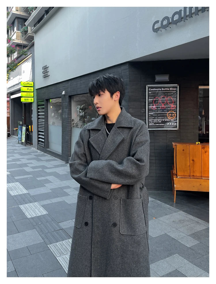 Long Coats for Men Woolen Jackets 2024 Winter Thicken Coat Trench Coats Korean Vintage Loose Heavy Jackets Men Leisure Overcoat