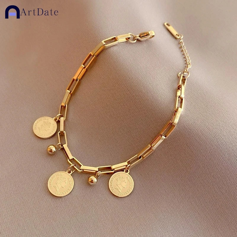 Women Paperclip Chain Bracelet,18K Gold Plated Stainless Steel Adjustable Chain Bracelet,Chunky Stackable Layered Jewelry