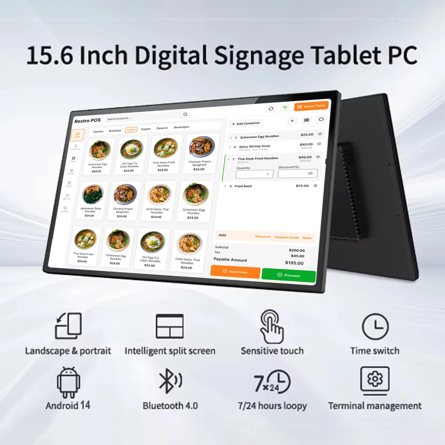 Smart Home Tablet Wall Mount with Double-Sided Lights 15.6 Inch FHD Touch Screen Android 14 8-Core 8G 128G POE for Home Automati