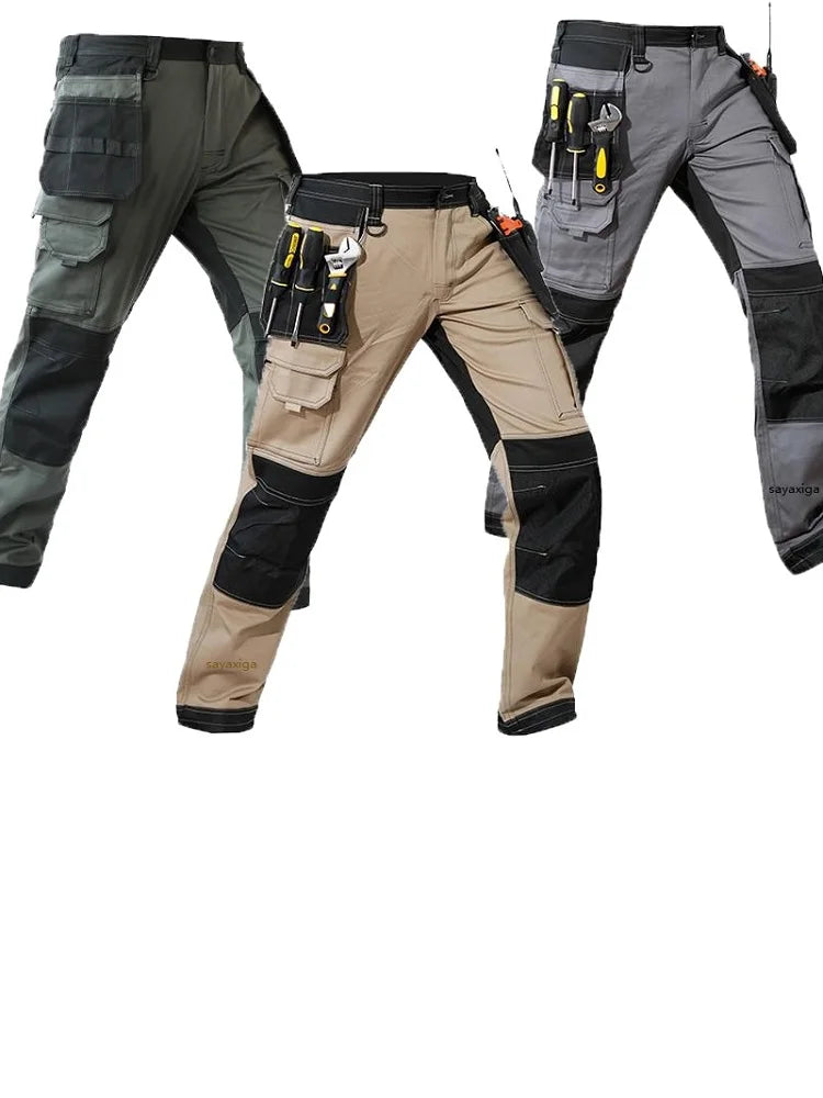 Work Trousers With Knee Pads For Men Cargo Pants Men Workwear Multi-pocket Outdoor Hiking Joggers Pants Functional Pockets Pants