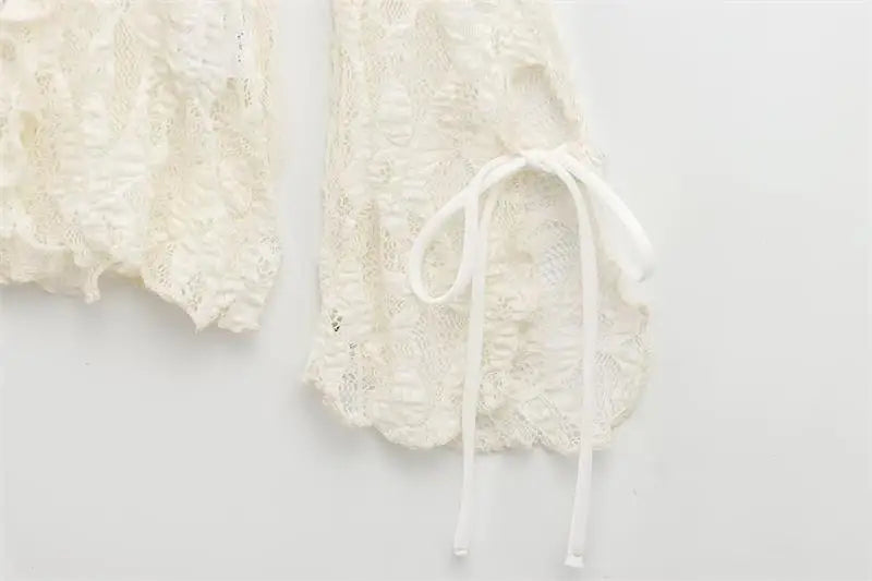 Women's Tops Summer 2025 New Chic Lace Perspective Elegant Holiday Tops Women Street Fashion Slim V-neck Youth Tops