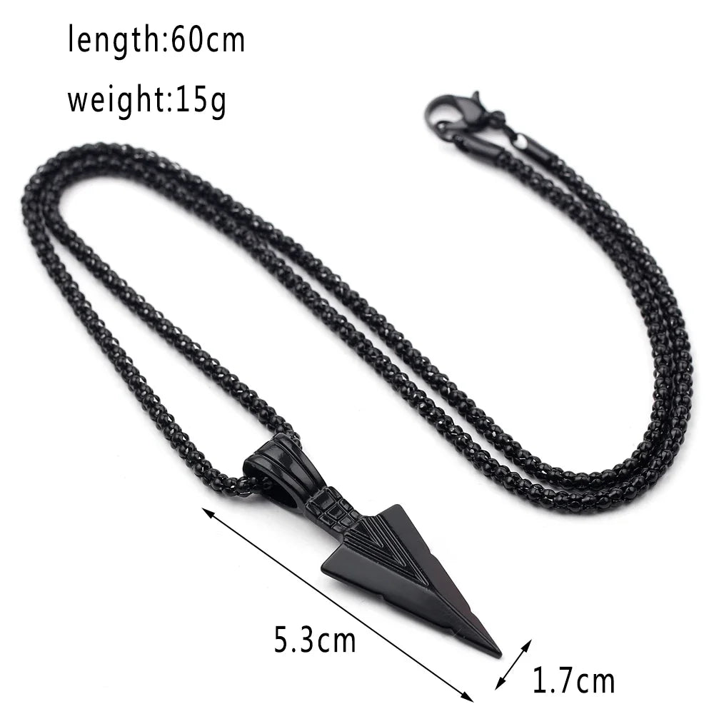 Men Black Long Necklace for Men Women with Arrow Pendant Jewelry Chain Hip Hop Punk Rock Christmas Halloween Gift