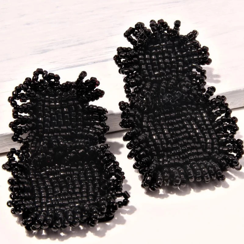 Handmade Beaded Earrings Statement Jewelry Wedding Bridal Gift Bohemian Big Square Fringed Drop Dangle Earrings Ethnic Party