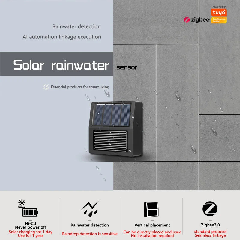 Smart Home Zigbee Solar Charging Real-time Rainwater Detector Smart Life App Controlled Wireless Solar Rain Sensors