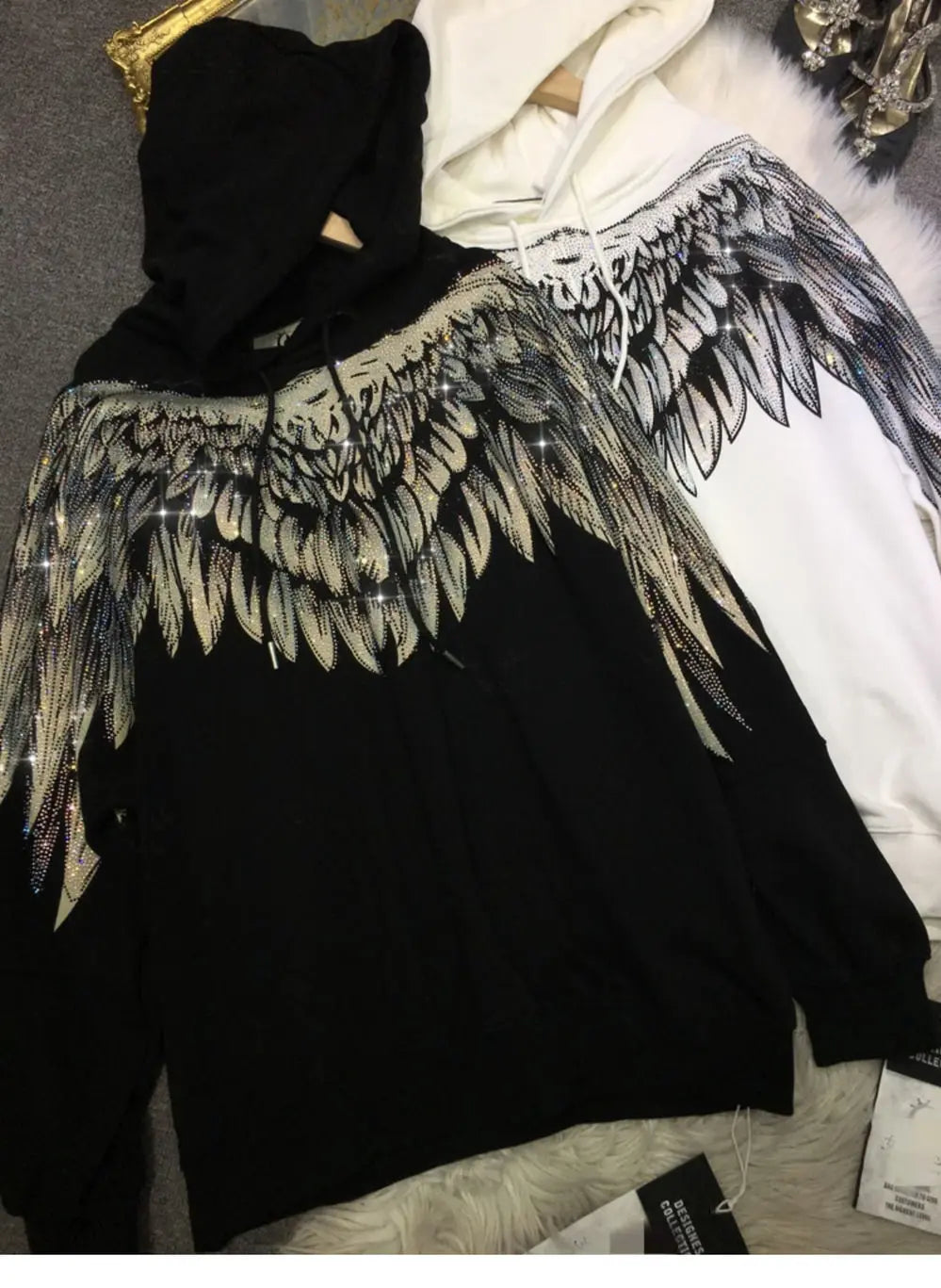 Streetwear Hoodie Women Clothing Harajuku Heavy Diamond Wings Hooded Sweatshirts Casual Fashion Hoodies Y2k Tops 2025 Ropa Mujer