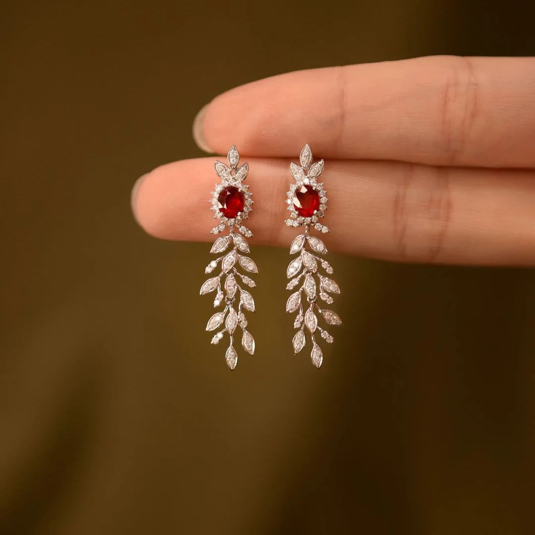 925 silver vintage exquisite style red gemstones tassels earings stud gorgeous luxury long earrings for women wedding jewelry