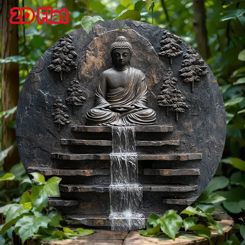 Wall art,Vintage Buddha Meditation Metal Wall Art -Sign with Serene Monk and Waterfall Design Yard,  Garden Wall Art