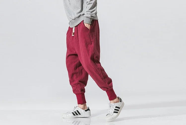 Men Harem Pants Streetwear Cotton Linen Joggers New Baggy Hip Hop Fashion Pants Casual Solid Trousers Male Trendy Sweatpants